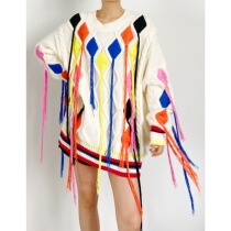 (Rugosa M) sweater women loose round neck diamond pattern sling design street jacket autumn style