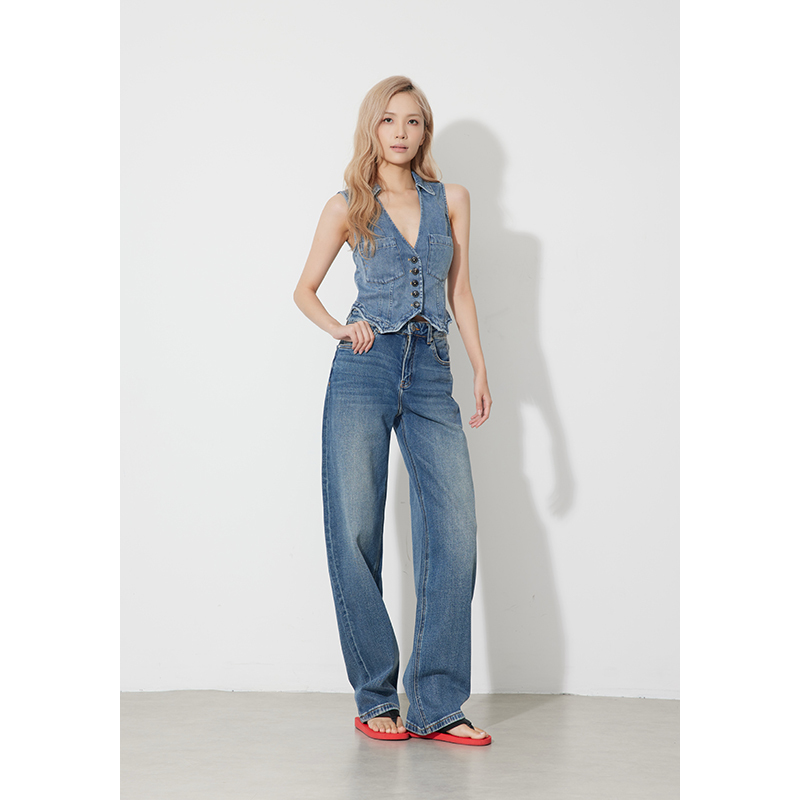 Rugosam【Celebrity Style】Wide-Leg Jeans for Women, Vintage High-Waisted Slimming Long Pants 210807004