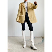 (Rugosa M) yellow suit women loose thin simple design sense wild pocket White Top Autumn