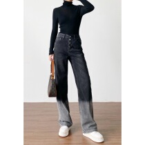 RUGOSAM straight jeans womens high waist fleece slim-breasted gradient pants (CK201023006D)