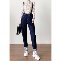 (Rugosa M) detachable strap pants womens high waist thin straight jeans primary color Autumn New