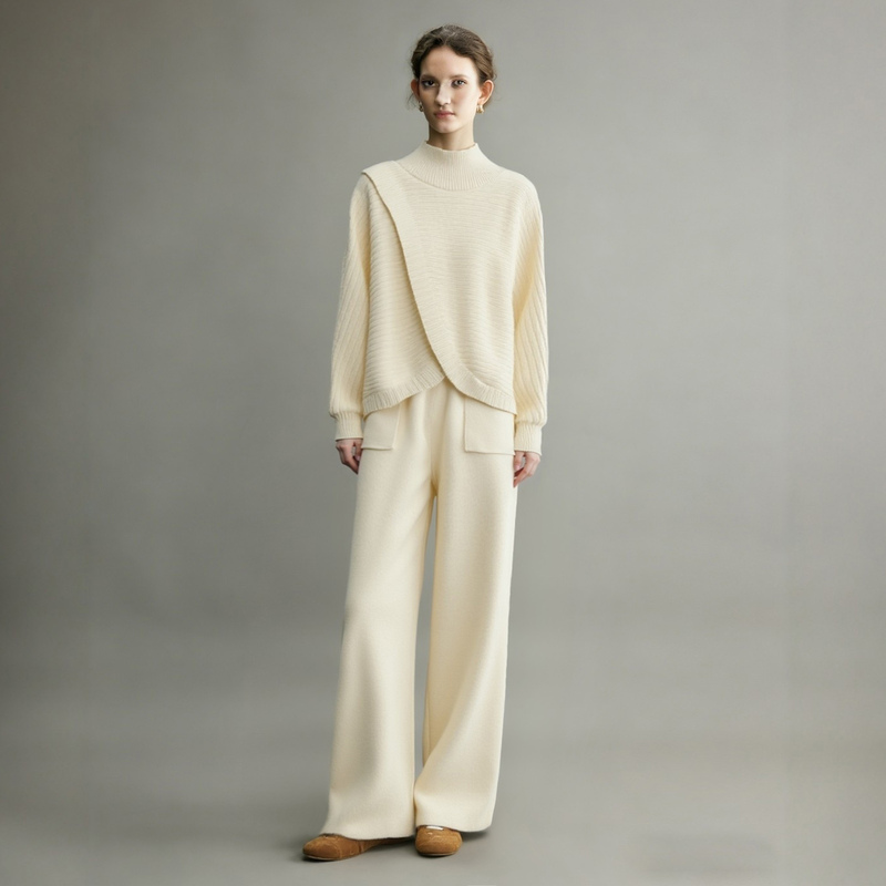 Pure White Moonlight Knitted Suit for Women 2026 Autumn Super Trendy Outfit Complete Set Sweater Wide-Leg Pants Casual Two-Piece Set Pure White Moonlight Knitted Suit for Women 2026 Autumn Super Trendy Outfit Complete Set Sweater Wide-Leg Pants Casual Two-Piece Set