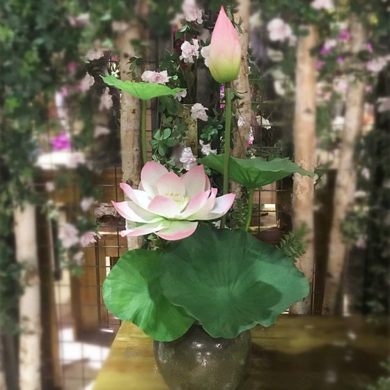 Simulated lotus leaf lotus lotus pole pool decoration landscape dance stage photography props high-end fake big pu