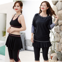 Large size swimsuit female fat mm200 kg split skirt long sleeve conservative slim hot spring surf diving suit three-piece set