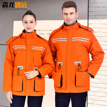 Winter medium and long reflective strip down overalls Cotton coat mens thick winter clothing labor insurance clothing Quilted jacket tooling suit cotton suit