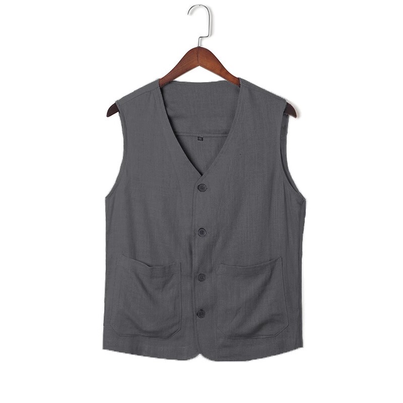 Summer Cotton and Linen Vest for Middle-Aged and Elderly Men, Loose Casual Sleeveless Vest, Thin Linen V-Neck Cardigan