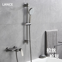 LANCE Wire Drawing Gun Grey Bathtub Shower Faucet full copper hot and cold shower suit Flat black water mixing valve