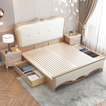 Jane O Light Luxury Modern Solid Wood Bed Brief About 1 8 m Master Bedroom Champagne Gold Double Bed 1 5 Drawers Storage Princess Bed