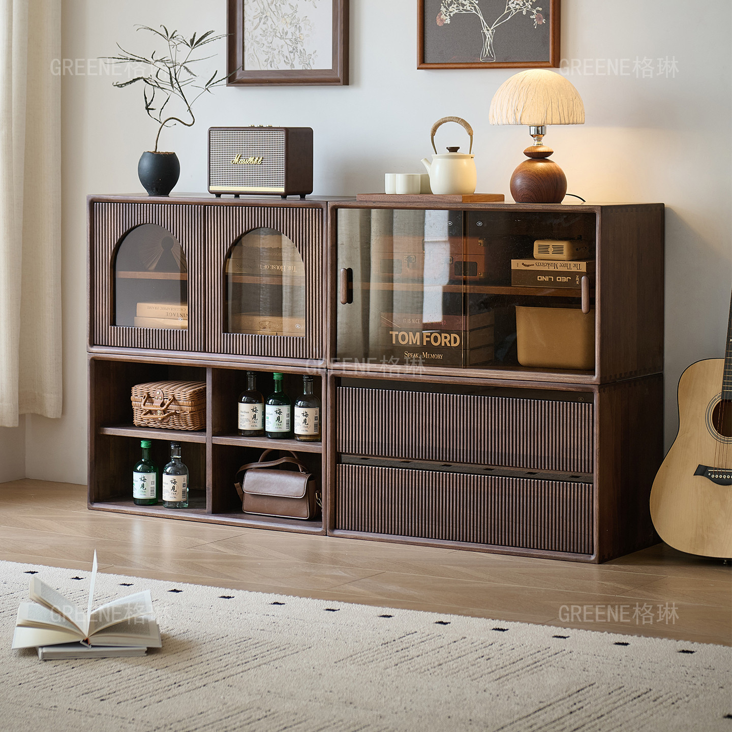 North American black walnut sideboard all solid wood bookcase storage display cabinet modular cabinet living room combination cabinet TV cabinet