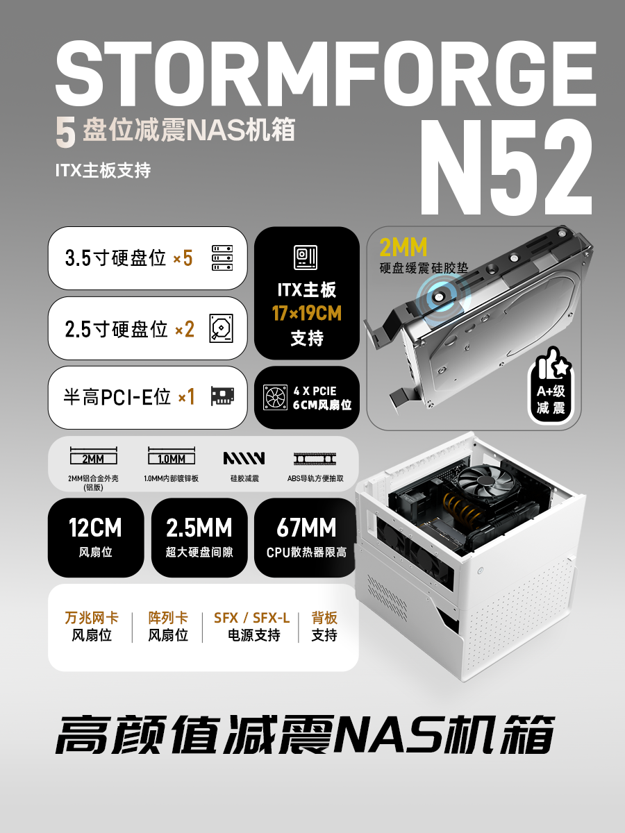 Jifengzhi N52 Nas Case 5+2 Bays Sfx Power Supply Itx Motherboard Home Nas Heiqun Feiniu