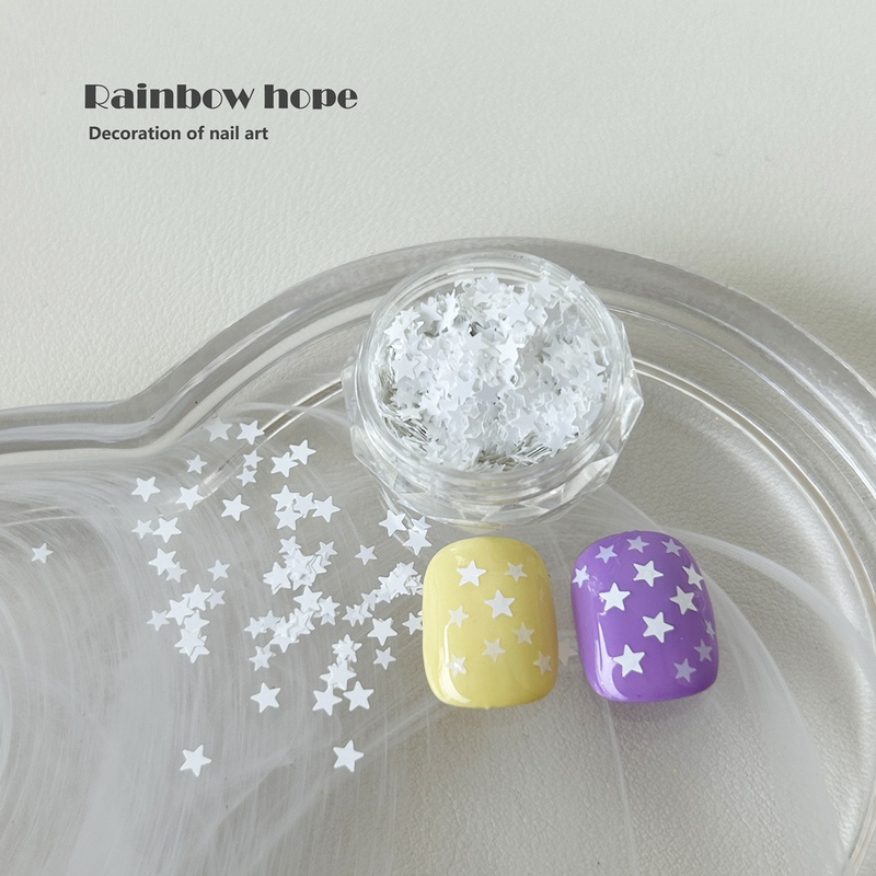 Pure White Mixed-Size Star-Shaped Nail Art Sequins Material, Ins-Style Nail Decorations, Handmade Nail Art Materials