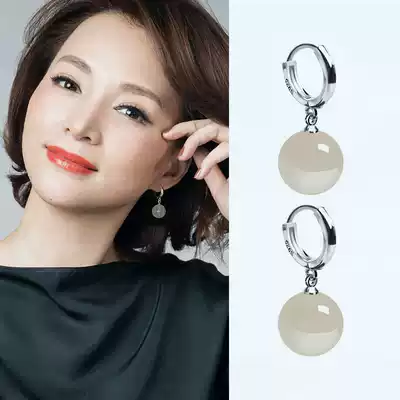 Agate jade earrings female sterling silver 2021 New Tide advanced sense light luxury temperament retro earrings ear needle