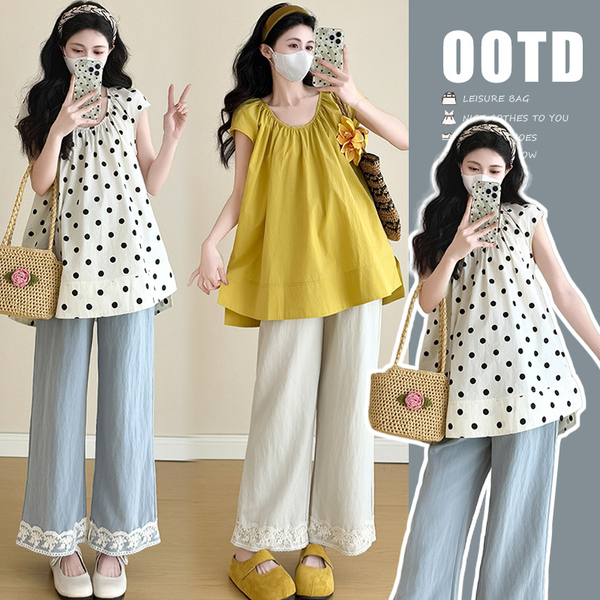 Maternity Outfit Summer 2026 New French Style Pregnancy Wear, Top to Cover Belly and Wide-Leg Pants Two-Piece Set, Thin Style