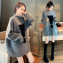 High-end maternity wear spring and autumn 2021 new maternity sweater loose mid-length autumn tops fashionable style for going out