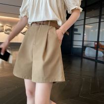 Liu Ke small grain pleated shorts womens 2021 summer solid color wild high waist thin suit casual straight pants