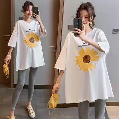 Net red maternity clothes summer suit trendy mom personality foreign style out fashion maternity tops short-sleeved loose T-shirts