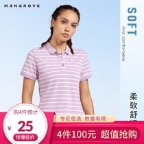 Mangov outdoor Ladies short sleeve polo shirt simple stripes easy to match comfortable sports stretch short sleeve shirt