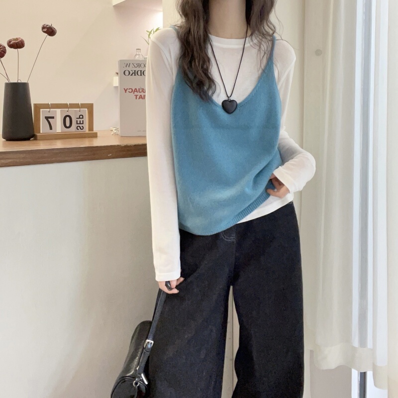 Spring and Autumn Layered Thin Cashmere Camisole for Petite Women, Loose Wool Vest, Short Knitted Waistcoat