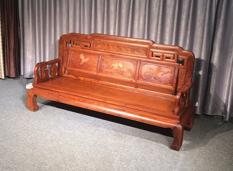 Sofa gỗ gụ tiêu chuẩn quốc gia Đồ gỗ hồng mộc Miến Điện Hoa hồng trái cây lớn Màu sắc quốc gia Tianxiang cổ điển Tân chạm khắc bộ 6 - Bộ đồ nội thất bàn ghế phòng khách