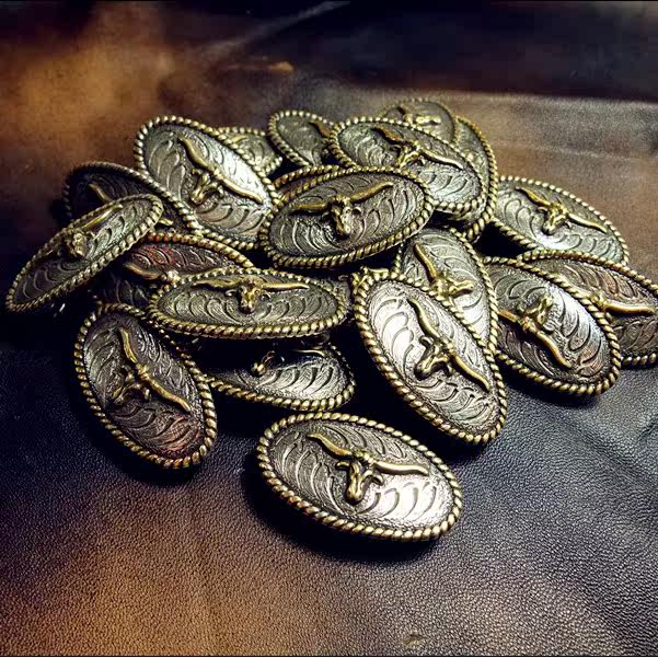 Leather Sculpture Leather Art Hardware Ancient Silver Decorated With Treasure Chic Cloth Buttoned Ancient Silver Dot Golden Tango Grain Cow's Head Chaab Buttons