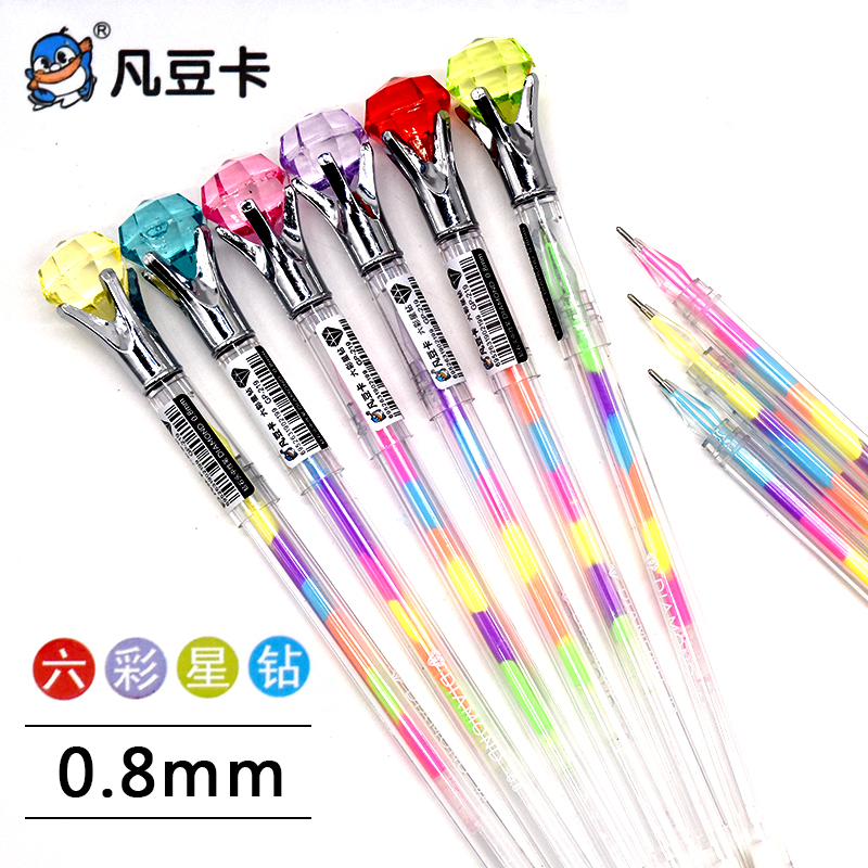 Fandouka diamond head rainbow pen Diamond shape gem pen Color gel pen Pastel water pen