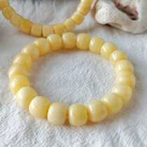 Natural Russian material yellow and white flower beeswax womens bracelet old-style barrel beads full of wax amber Buddha beads original mineral bracelet cultural toy