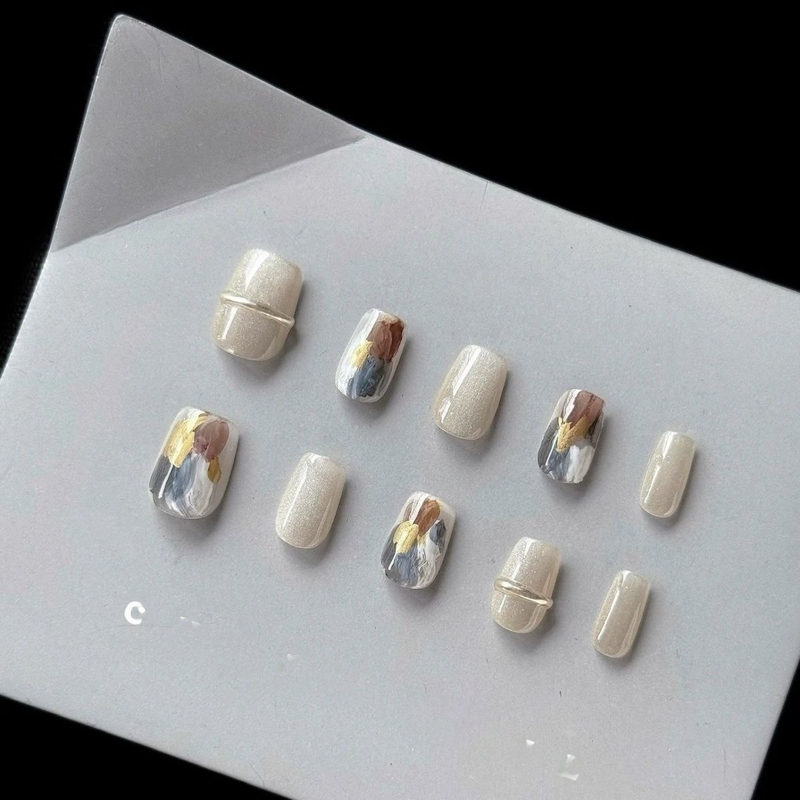 Purely Handmade Short Gold-Plated Simple Style ins Elegant and White Detachable Fake Nails Finished Product Patch New Purely Handmade Short Gold-Plated Simple Style ins Elegant and White Detachable Fake Nails Finished Product Patch New