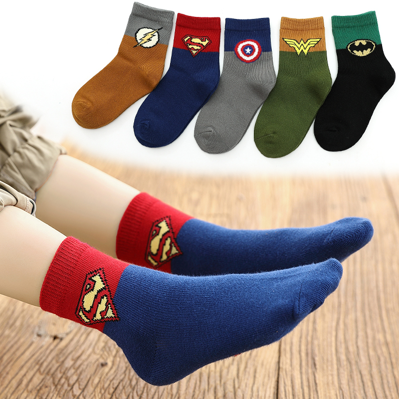 Boys' Socks for Spring and Autumn, Mid-Calf, Odor-Resistant, for Children Aged 6-8-10-13, Boys' Pure Cotton Socks for Autumn and Winter, Cartoon Socks