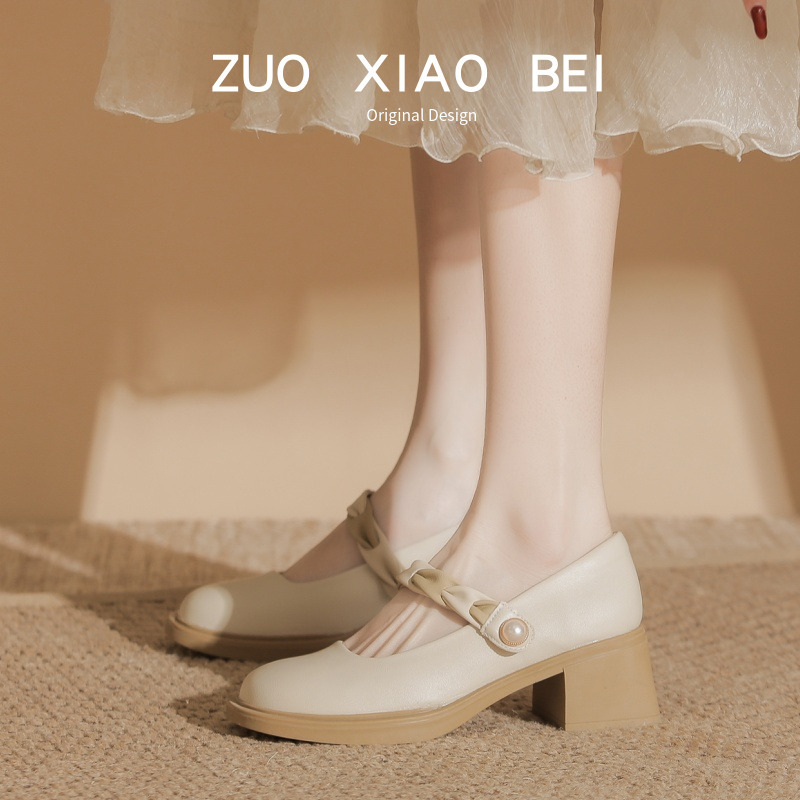 Super Soft~ French-Style Chunky Heel Mary Jane Shoes for Women, Suitable for Skirts and Cheongsam, Shallow Leather Shoes, Round-Toe Evening Shoes for Women