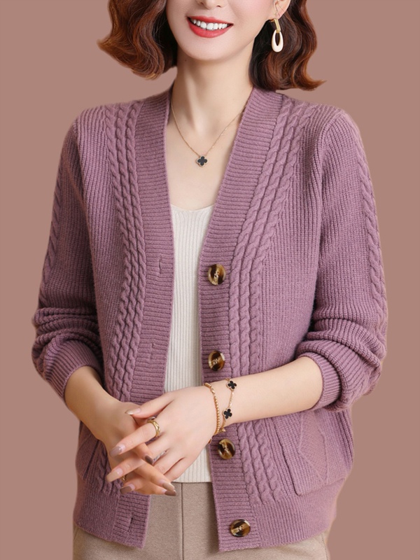 Hengcai Source Wool Knit Cardigan for Women, Spring and Autumn 2025 New Short Style, Loose Fit, Solid Color, Versatile Outerwear Sweater Jacket