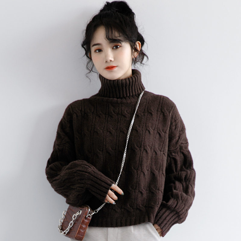 2025 New Retro Coffee-Colored Turtleneck Sweater for Women, Winter Thickened Stylish Pullover Long-Sleeve Base Shirt
