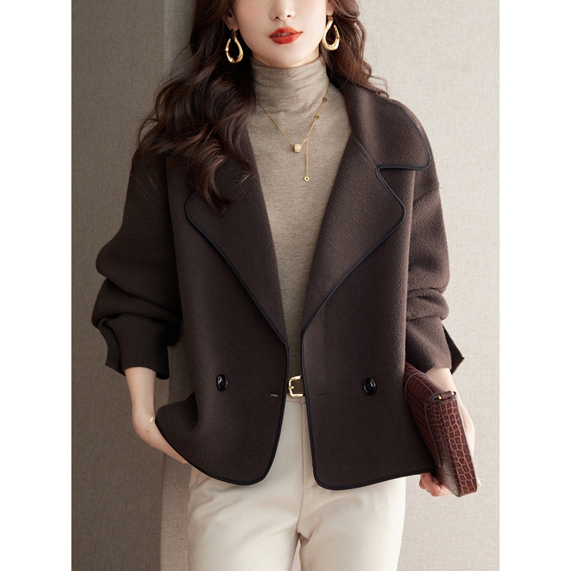 High-End Suit Collar Woolen Jacket for Women, Short Style, Spring and Autumn, Stylish, Petite, Loose, Plus Size, Cashmere Cardigan