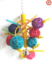  Small and medium-sized parrot gnawing toy cane ball wood chip destruction ball Small bird supplies bird cage pendant color primary color
