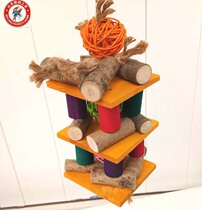 Large and medium-sized parrot original color solid wood nibbling toy vines four-column building block bird cage pendant supplies