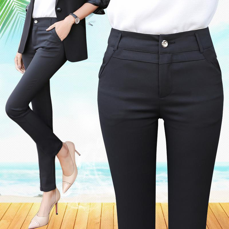 Stretch large size trousers Women's trousers Slim-fit cigarette tube pants Professional work pants 2021 summer straight formal casual pants