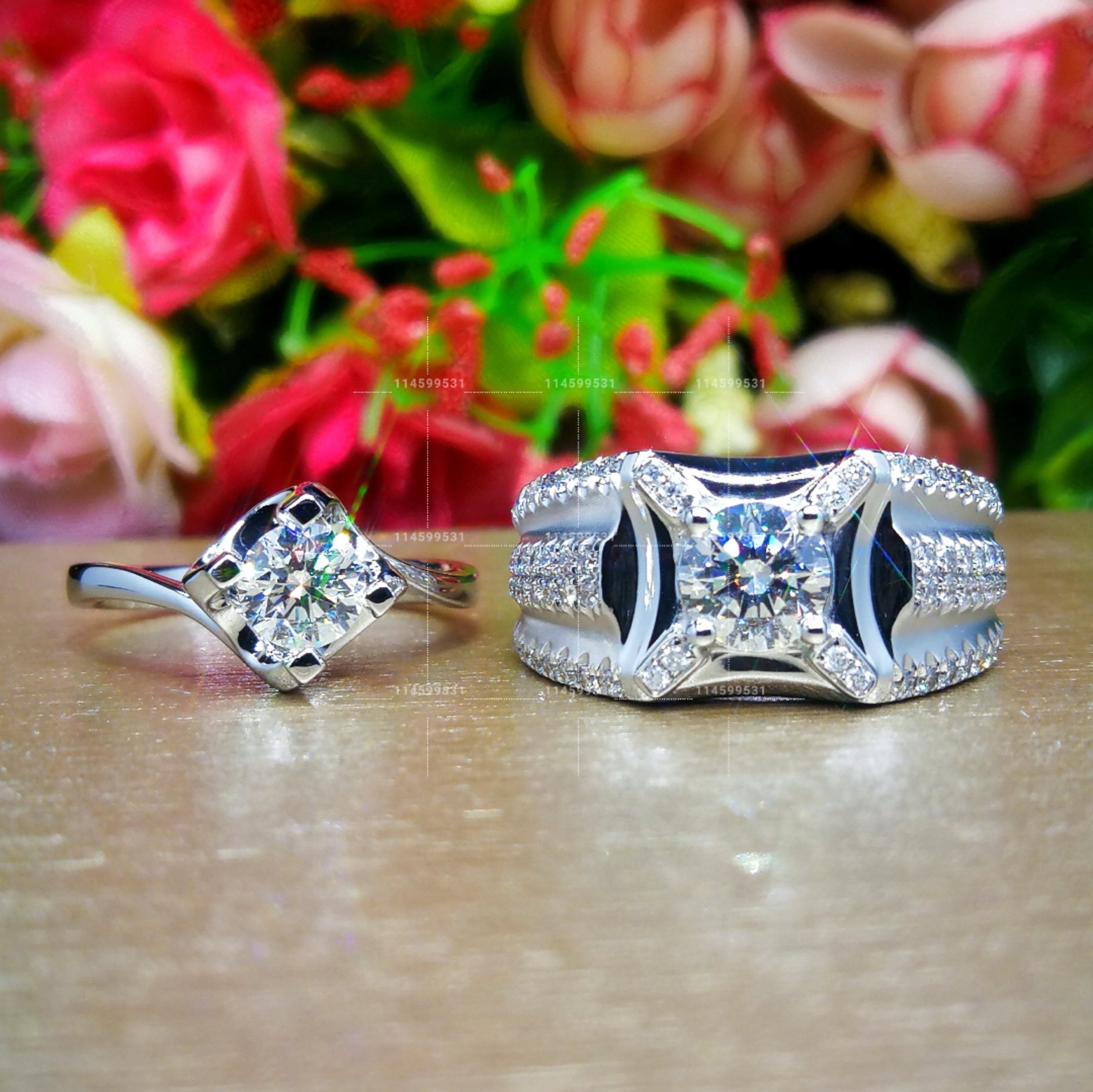 18K white gold GIA50 points 80 points FVS13EXN bull head four-claw wedding ring GIA diamond double certificate customization