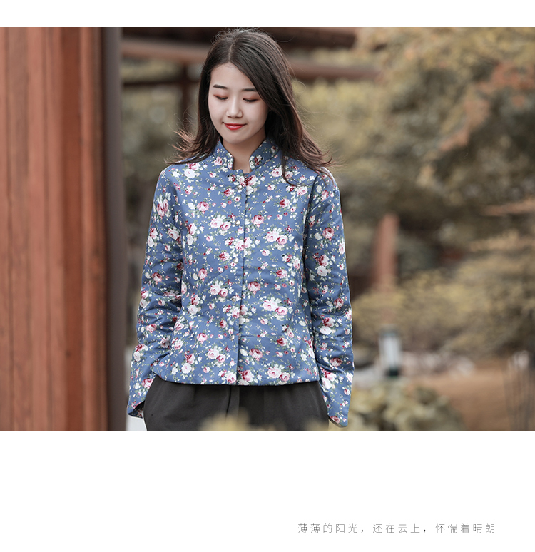 Sản phẩm tai nhỏ 2018 mùa đông mới cotton hoa ngắn cotton nữ văn học retro cổ áo cotton áo phao nữ dáng suông