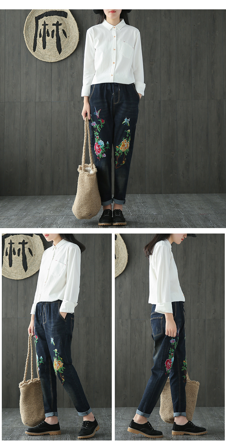 Tai nhỏ sản xuất áo sơ mi retro màu đen hoang dã mùa xuân và mùa thu cotton và áo sơ mi vải lanh dài tay áo sơ mi nữ giản dị áo sơ mi nữ dài tay cá tính