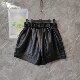 New Genuine Leather Pants Women's Elastic Waist Casual Versatile Wide Leg Pants A-Line Pants Boot Pants Shorts Fashionable Versatile Slimming