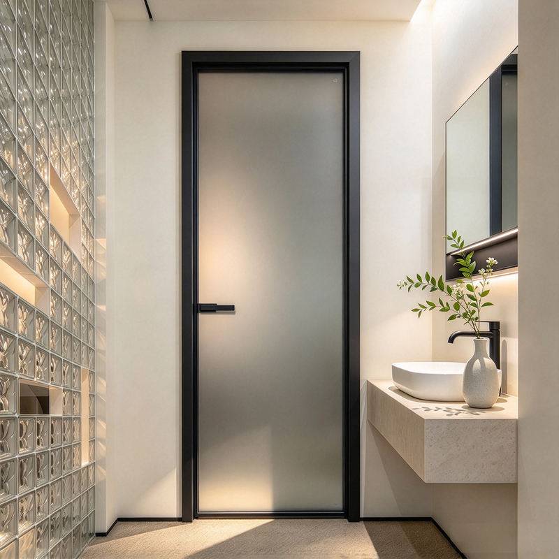 In-Stock 16 Ultra-Narrow Aluminum Alloy Doors with 3C Tempered Gray Frosted Glass for Kitchen, Bathroom, and Balcony Doors Y In-Stock 16 Ultra-Narrow Aluminum Alloy Doors with 3C Tempered Gray Frosted Glass for Kitchen, Bathroom, and Balcony Doors Y