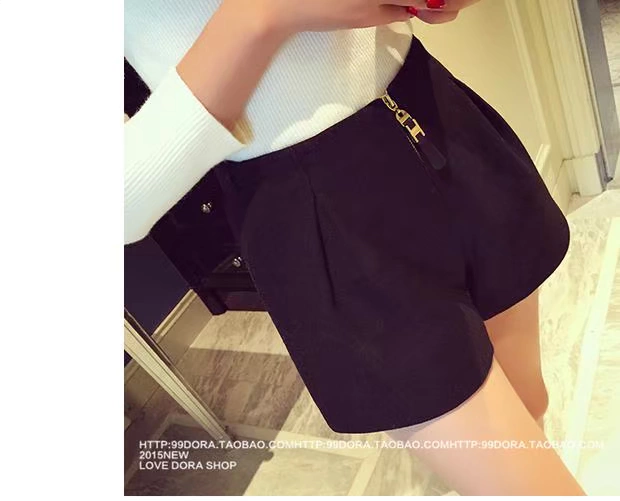Mùa thu và mùa đông quần short nữ cạp cao cạp cao quần ống rộng một kiểu mặc phiên bản Hàn Quốc của len mỏng siêu cao eo mùa đông