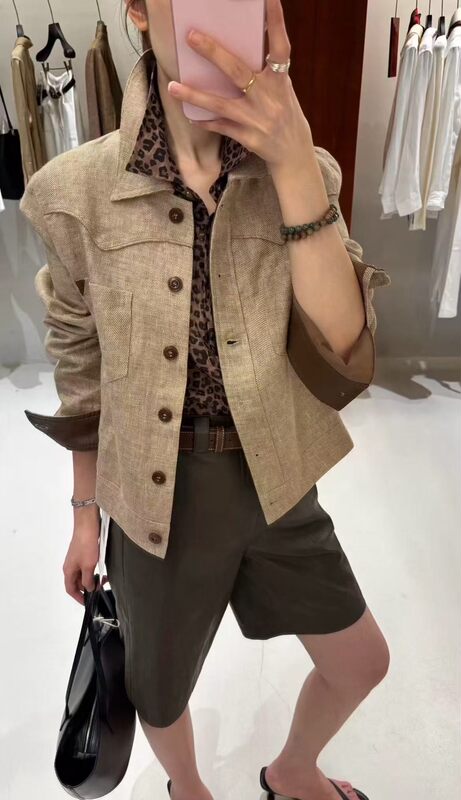 Oni~New Autumn Color Woven Pure Linen Old Money Style Loose Jacket 6453