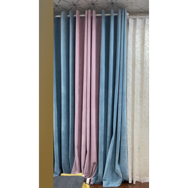 Blue and Pink Double-Sided Chenille Fabric, Width 5m 6.3m Height 2.82m Perforated, Light-Blocking 80-85