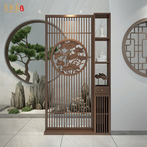 Solid wood screen partition decoration living room Chinese entry porch carved hollow flower grid fence partition shelf