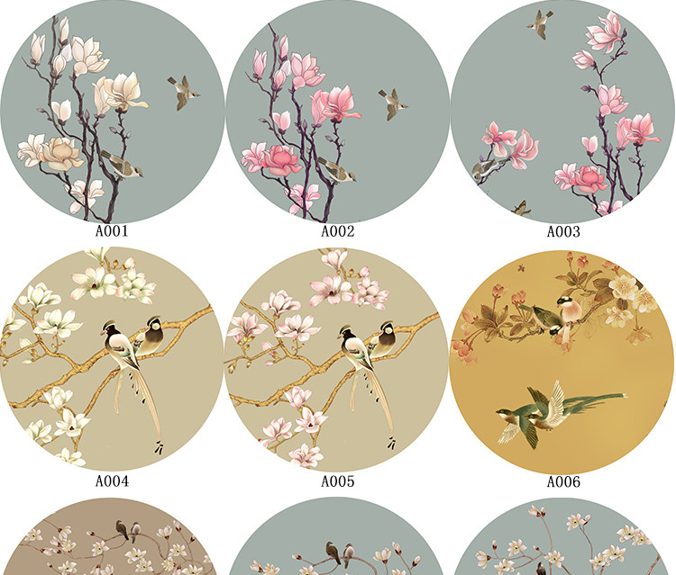 Circular flower bird material folding screen partition canvas transpired by Jo its yarn thickness drawing drawing