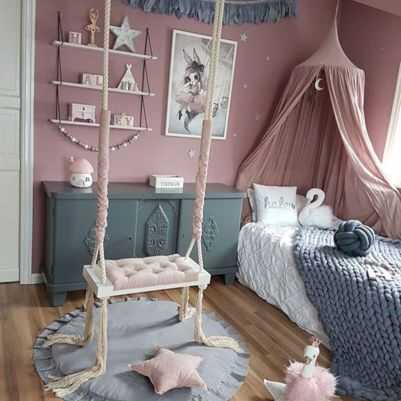 INS style children's room girl heart ceiling hanging solid wood swing home indoor balcony bedroom adult hanging chair