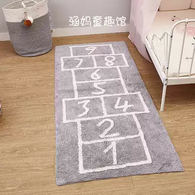INS Nordic style pure cotton checkers floor mat Children's room game mat Home soft non-slip carpet baby tent mat