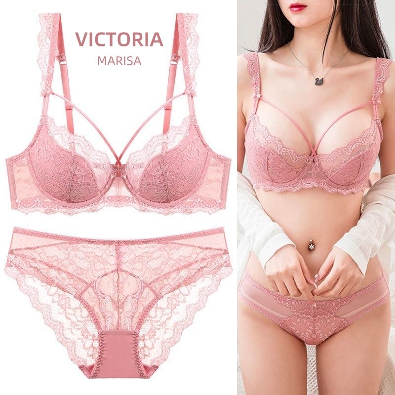 Victoria Marisa Sexy Lace Lingerie Women's Erotic Transparent Push-Up Plus Size Bra Set