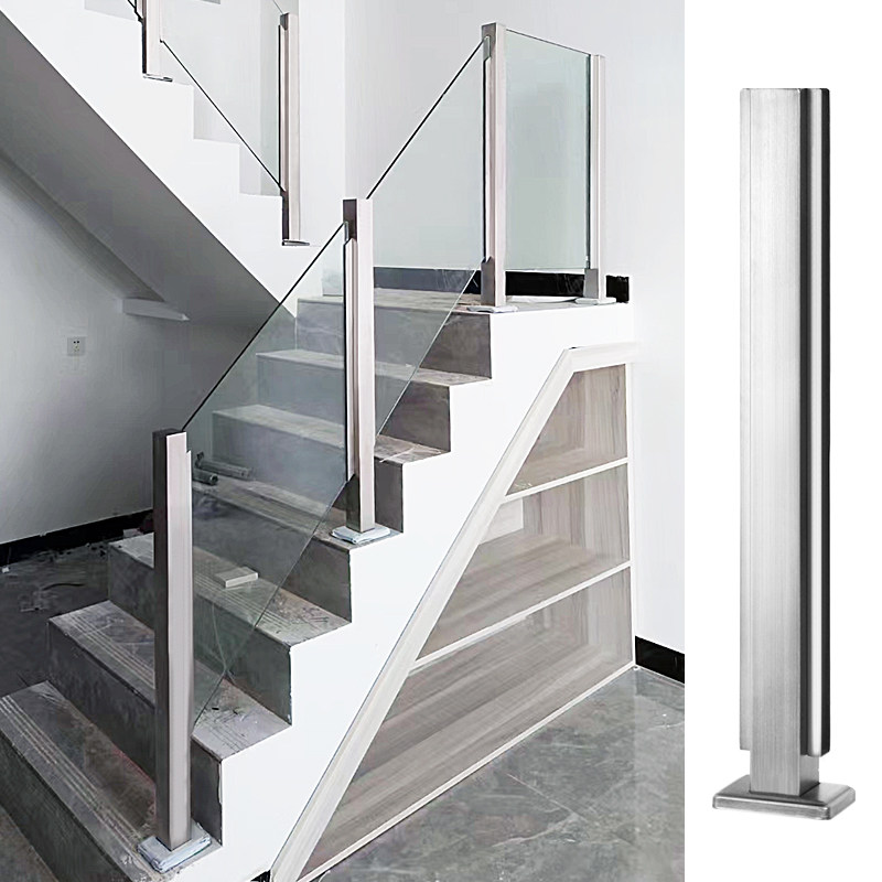 Stainless steel wild card slot staircase column Tempered glass handrail free of punching Home balcony guardrail fence railing