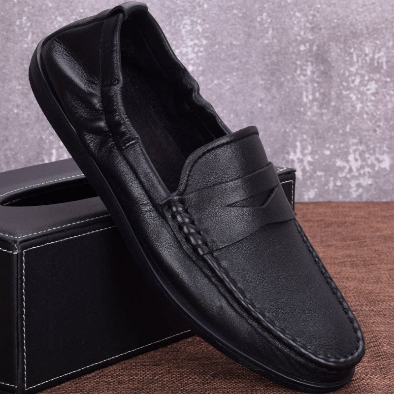 Summer beanie shoes men's single layer top layer cowhide men's leather shoes leather soft bottom driving shoes soft leather slip-on shoes